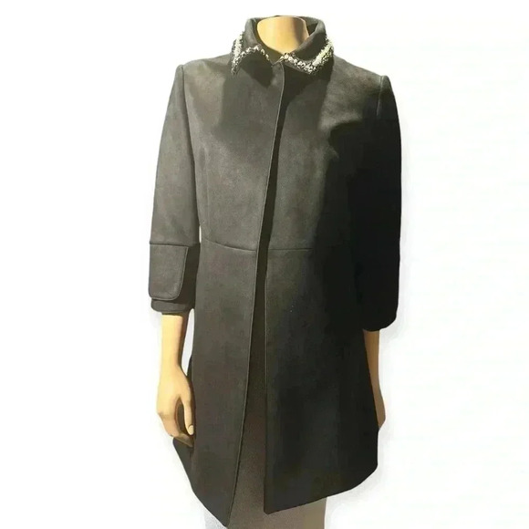 JAYLEY women’s Black Faux Suede Jacket with pearl embellishment size 12 - Picture 7 of 15